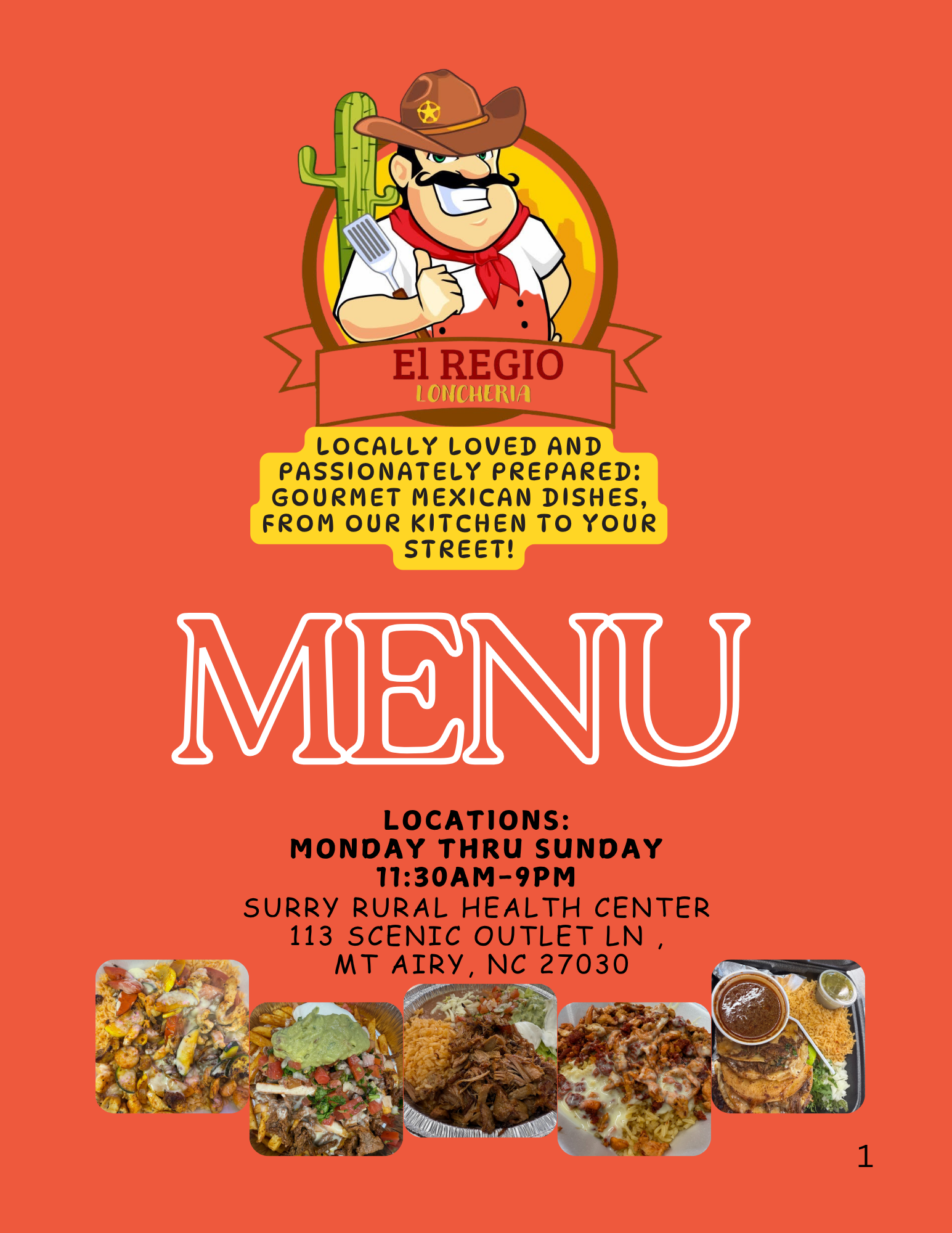 EL REGIO Loncheria food truck menu page 1