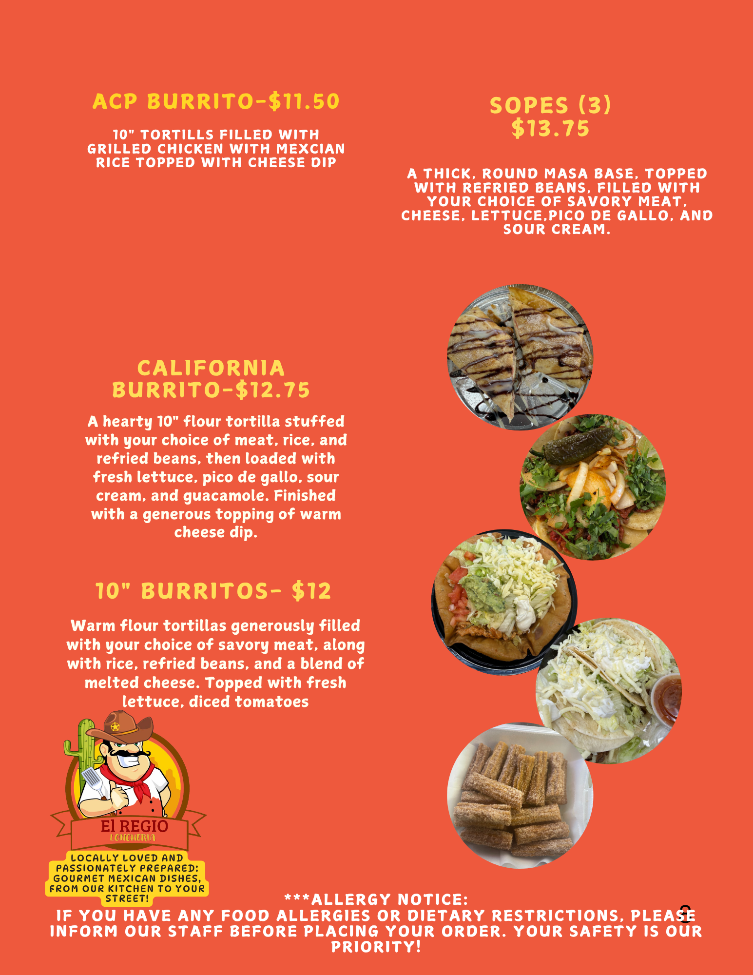 EL REGIO Loncheria ACP burrito menu page