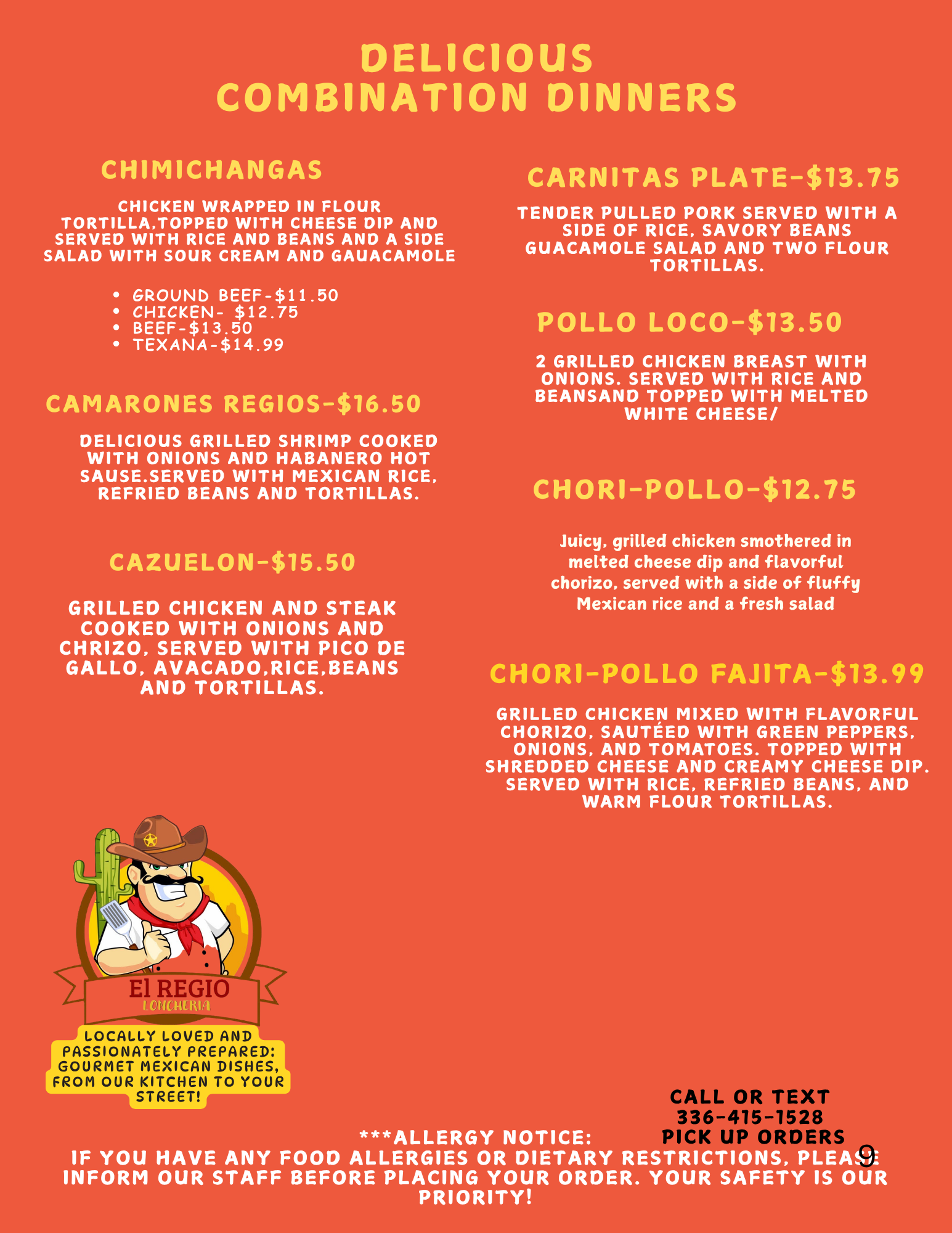 EL REGIO Loncheria delicious combination dinners menu page