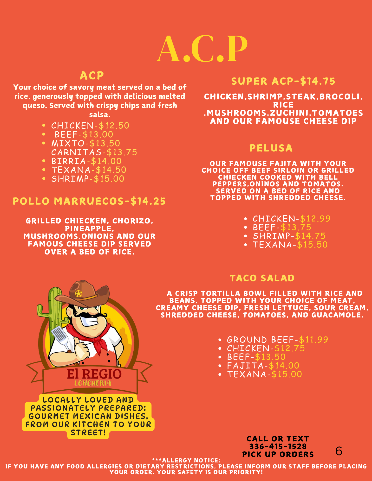 EL REGIO Loncheria ACP menu page