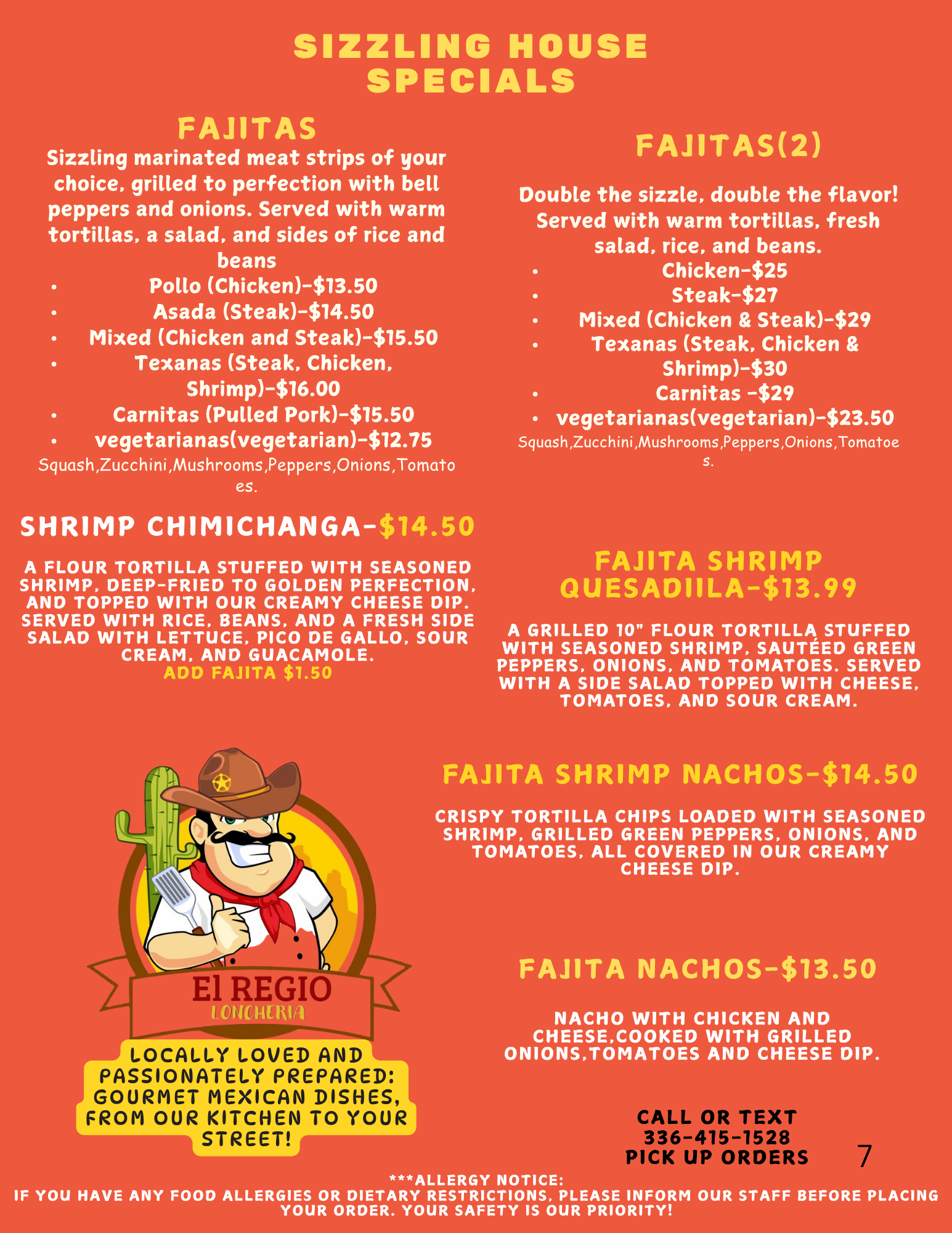 EL REGIO Loncheria sizzling house specials menu page