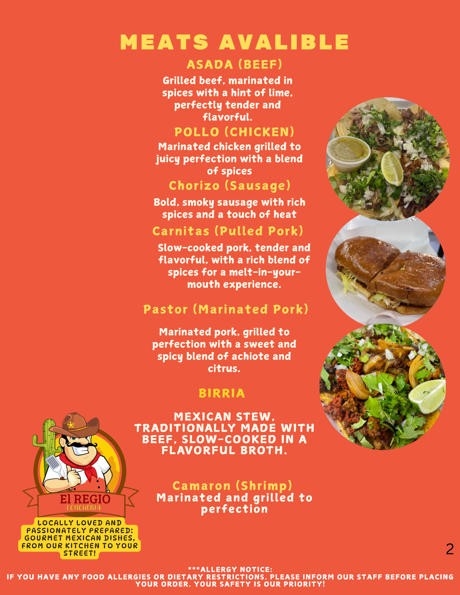 EL REGIO Loncheria meats available menu page