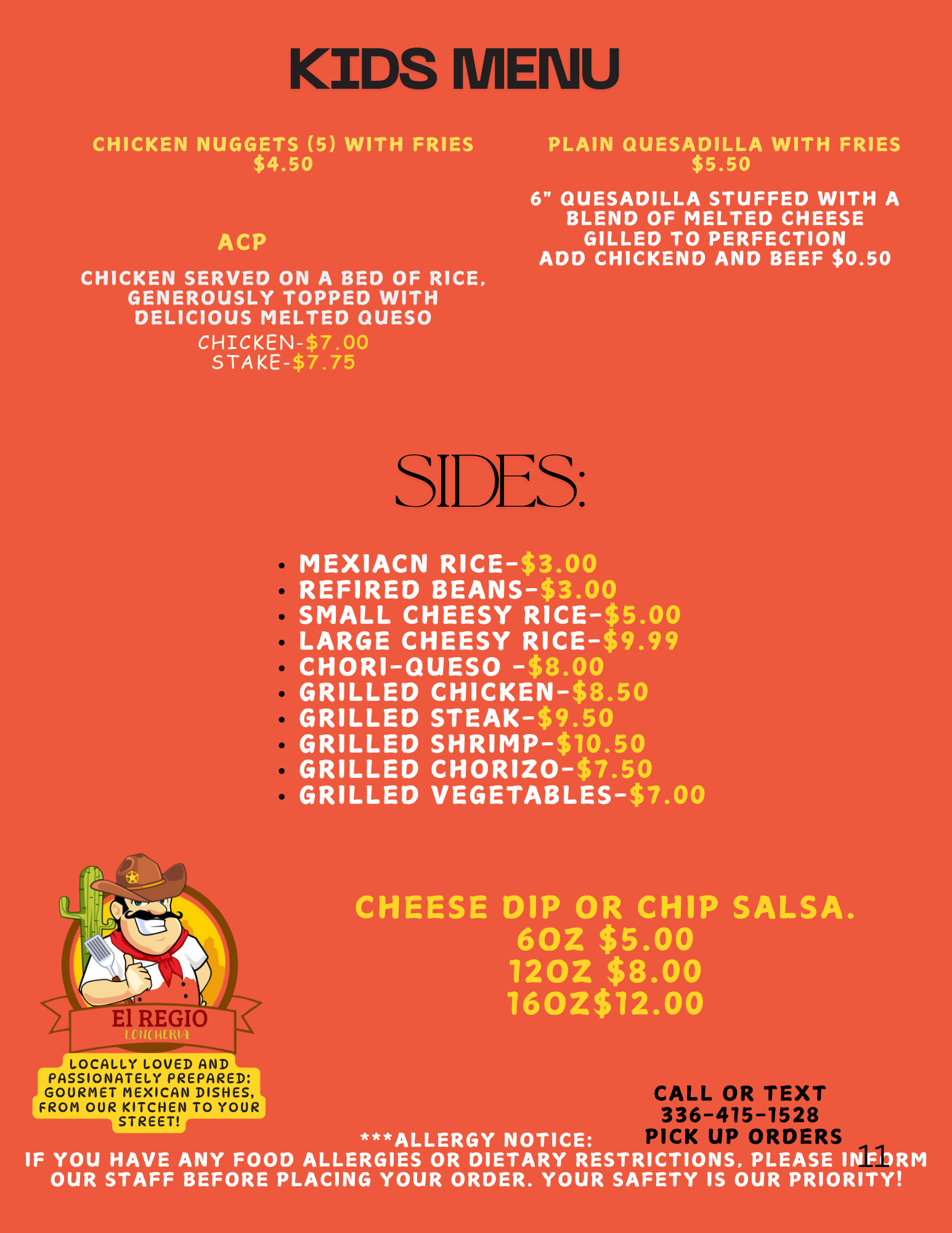 EL REGIO Loncheria kids menu page