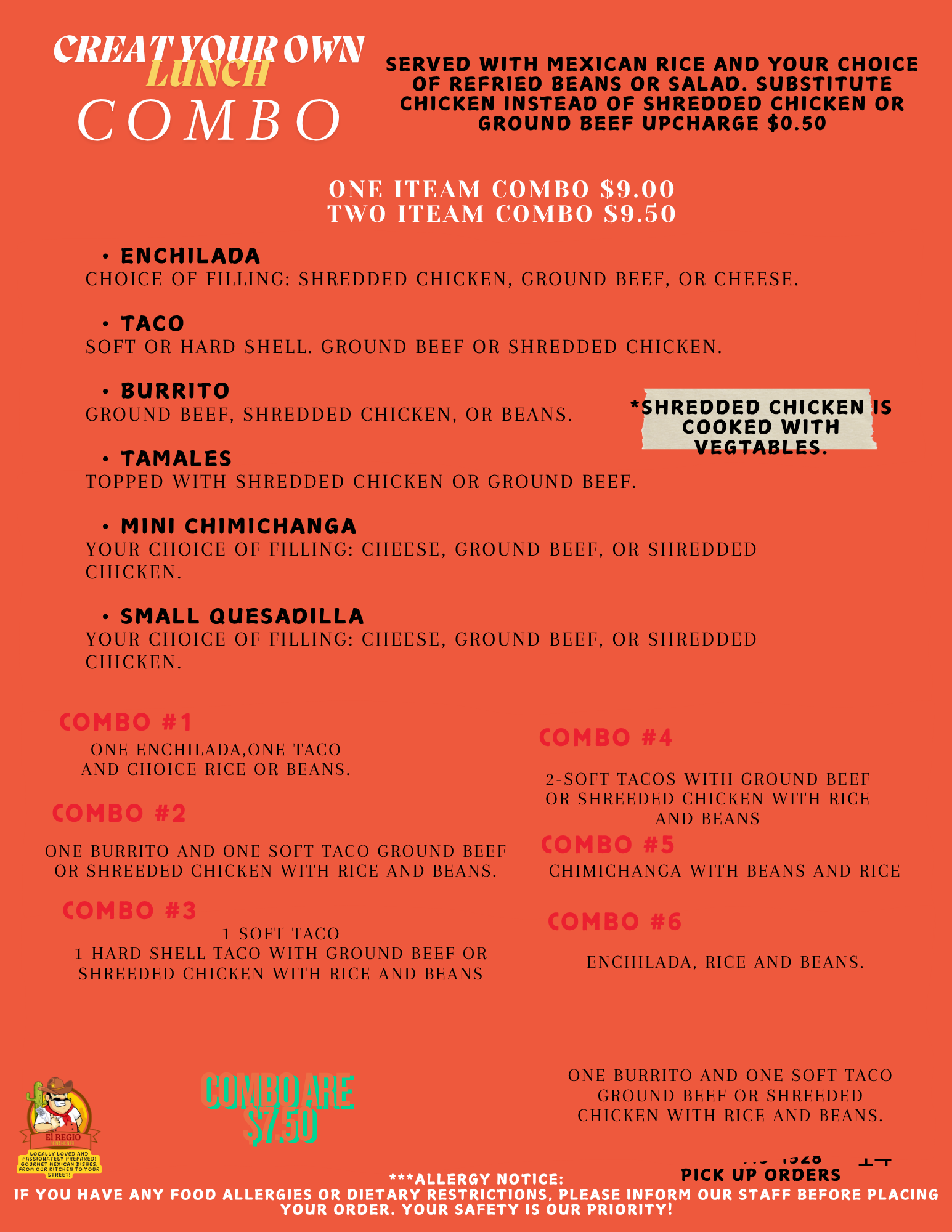 EL REGIO Loncheria create your own combo menu page