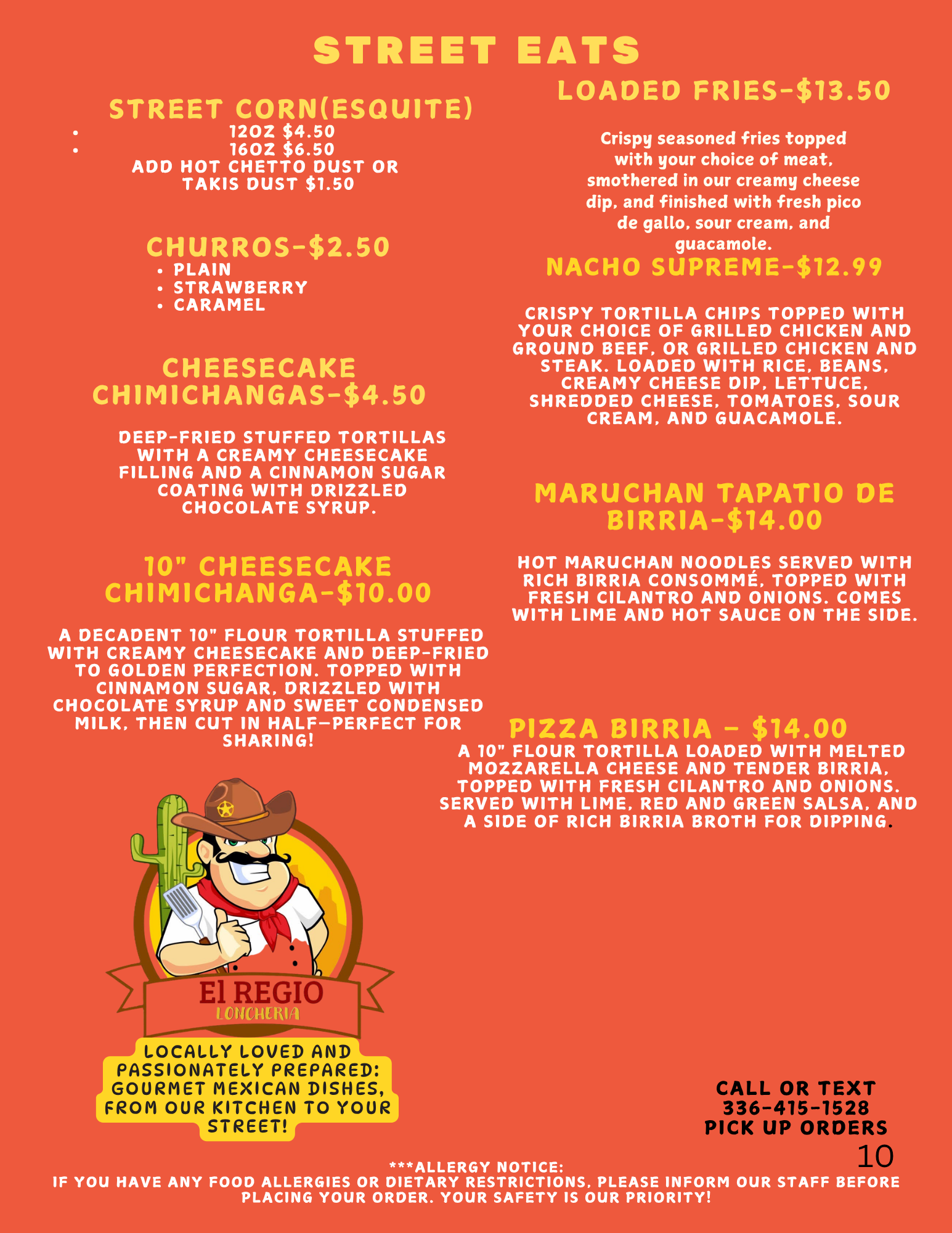 EL REGIO Loncheria street eats menu page